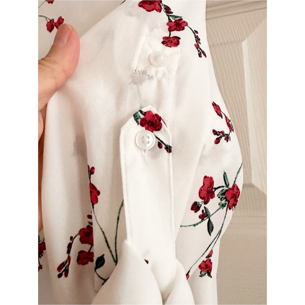 Express White Floral Zip Front Top NWT SMALL Roll Tab Sleeve Business Casual - Picture 12 of 12